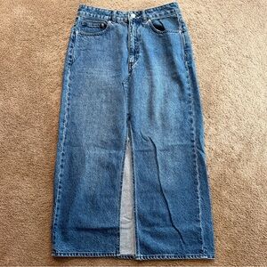 Denim Midi Skirt with Front Slit